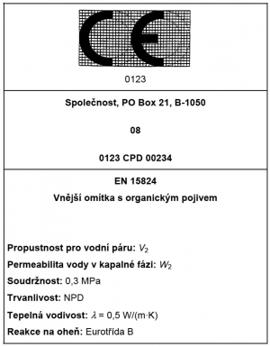 Konkrétní vlastnosti omítek deklarované jejich výrobcem uvedené na CE štítku dle ČSN EN 15824 [5]