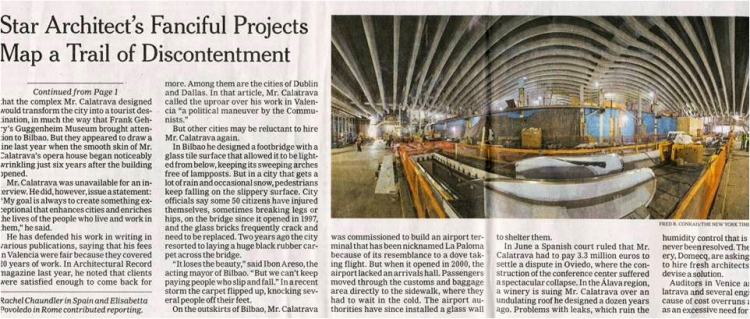 Obr. 20: Výňatek z londýnského vydání New York Times Weekly o slavném architektovi a inženýrovi Calatravovi