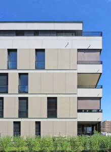 Obr. č. 3 – Bytový dům Domagpark v Mnichově s fasádou z dřevěných prefabrikovaných dílců